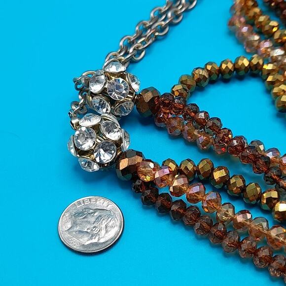 Long Crystal Necklace, Three Crystal Strands, Clear Rhinestone Beads, 37 Inches - Picture 10 of 10